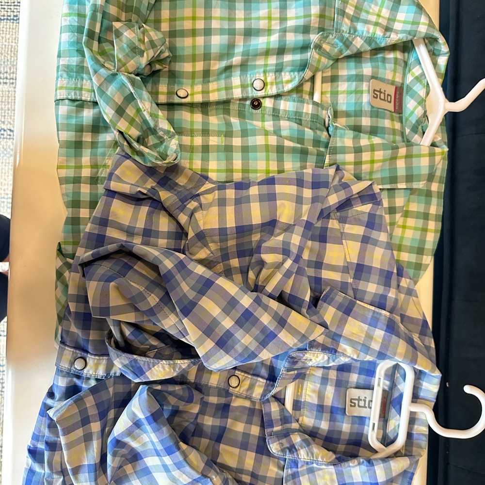 Stio Green and Blue Plaid Button Down Shirts 2 shirts